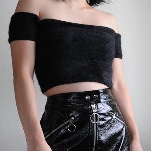 Dolls Kill Black Off The Shoulder Fuzzy Top